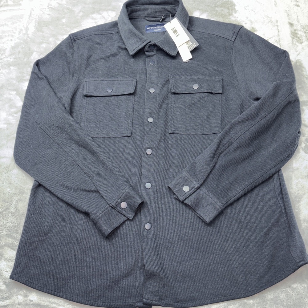 Report Collection Navy  Button-Up Shirt Men's Long Sleeve Twill‎ Overshirt NWT